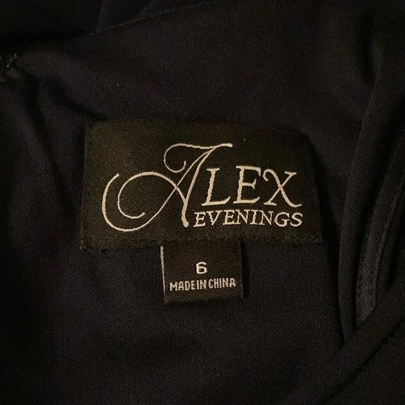 Alex Evenings Navy Blue Crystal Open Sleeve Blouson Maxi Gown Dress 6 - Picture 8 of 10